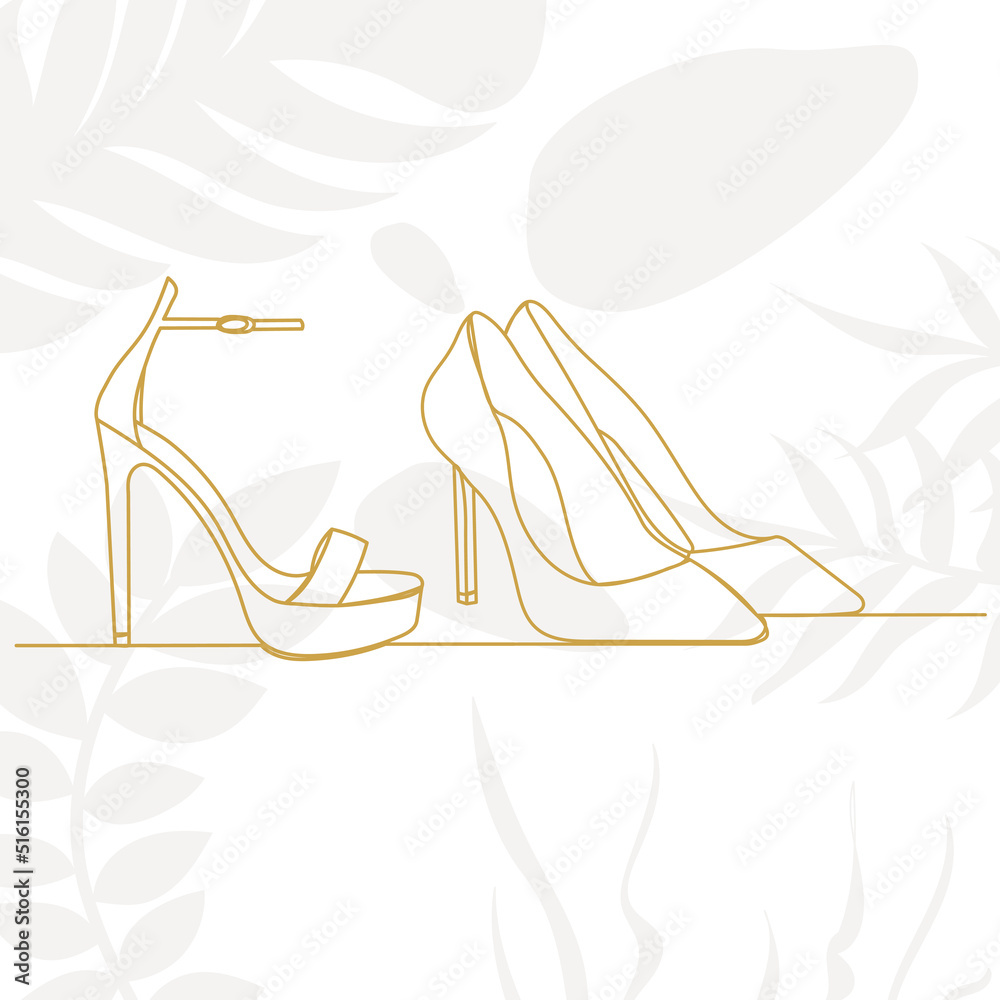 one continuous line drawing of women's shoes vector one continuous line drawing of women's shoes vector
