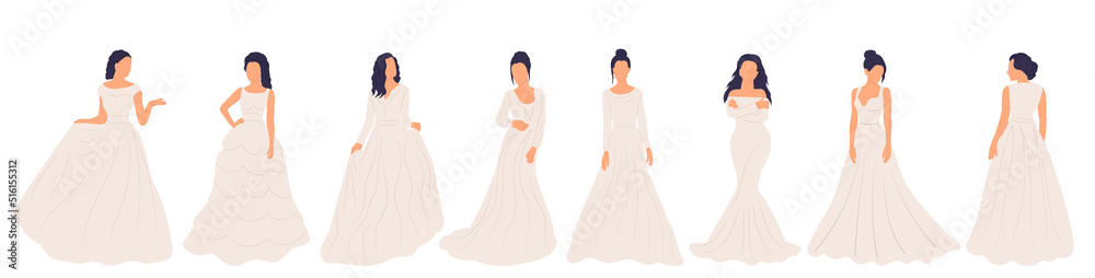 bride woman set in flat style, isolated, vector bride woman set in flat style, isolated, vector