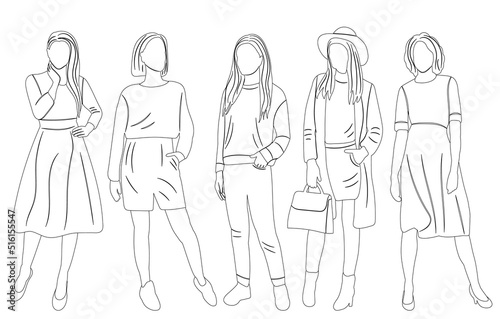 women sketch, set on white background isolated, vector