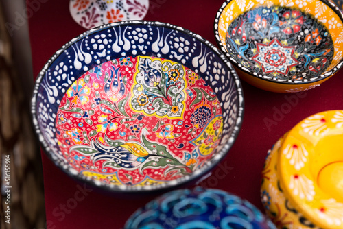 Colorful Turkish plates made of Iznik tiles