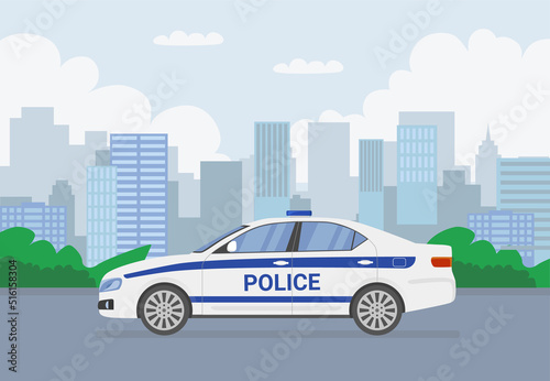 Fototapeta Naklejka Na Ścianę i Meble -  Police car in flat style. Vector illustration.