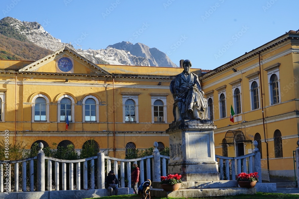 Civic library in Piazza Gramsci in Carrara, Tuscany, Italy