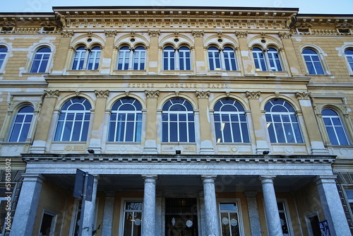 Aurelio Saffi school building in Gramsci square in Carrara, Tuscany, Italy