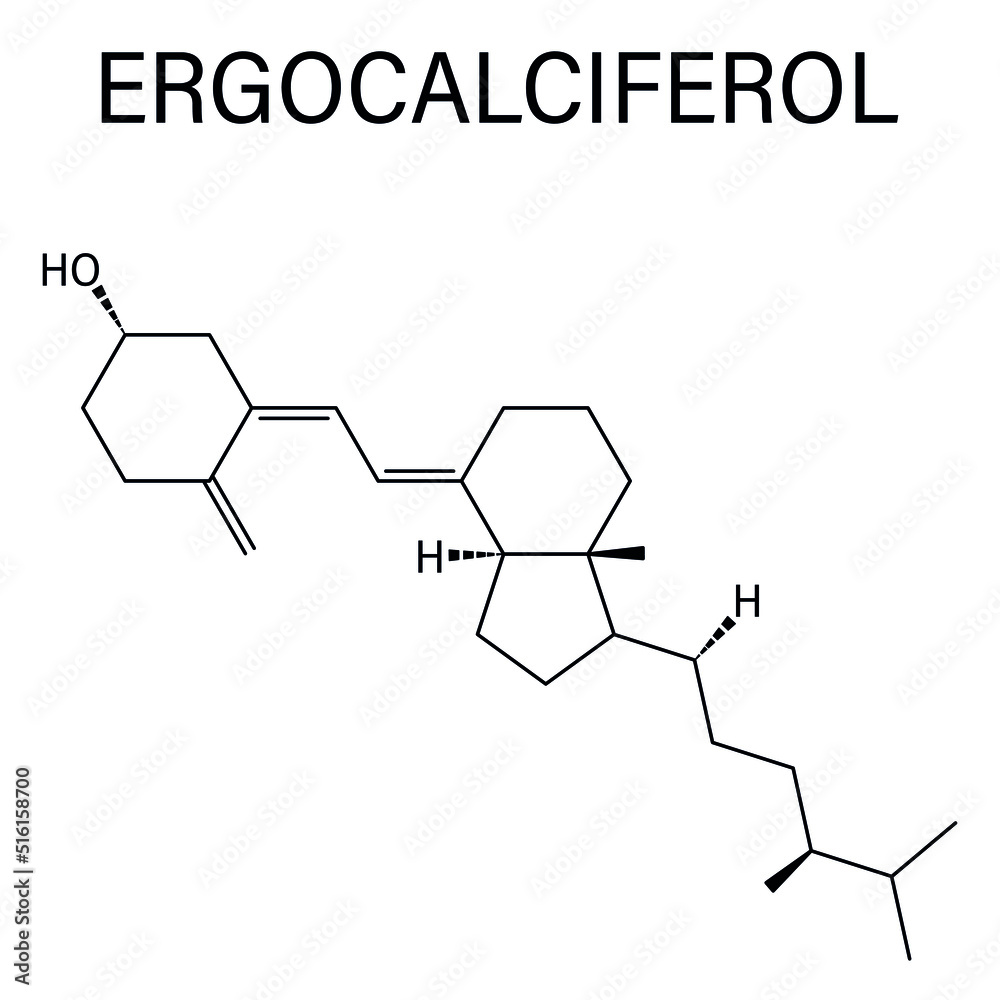 Skeletal formula of Ergocalciferol or  vitamin D2 molecule.
