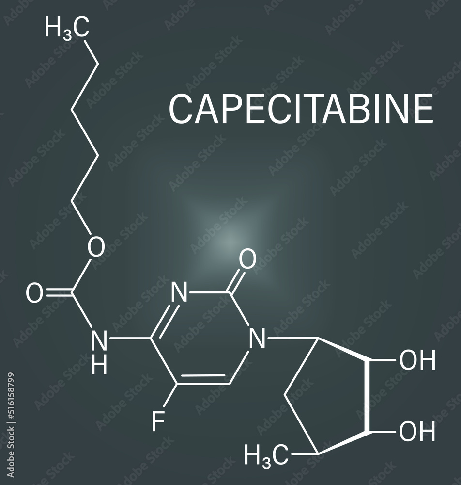 Skeletal formula of Capecitabine cancer drug molecule. Prodrug of 5