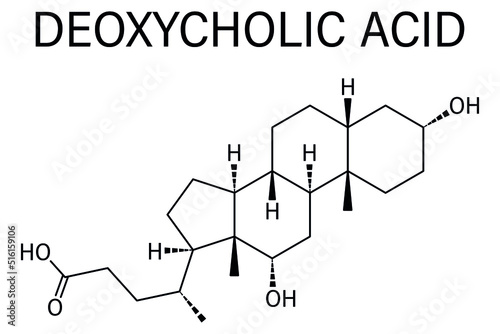 Skeletal formula of Deoxycholic acid bile acid molecule. Also used as drug.