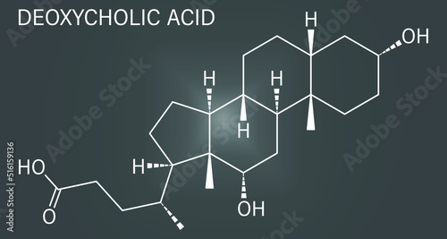 Skeletal formula of Deoxycholic acid bile acid molecule. Also used as drug.
