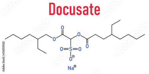 Skeletal formula of Docusate or dioctyl sulfosuccinate stool softener drug molecule. photo