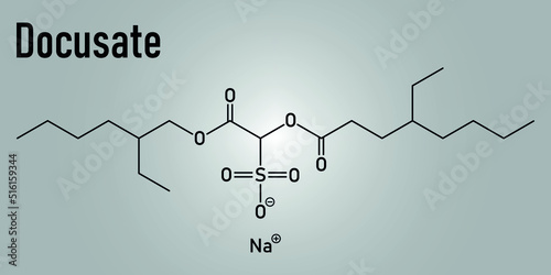 Skeletal formula of Docusate or dioctyl sulfosuccinate stool softener drug molecule. photo