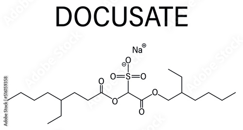 Skeletal formula of Docusate or dioctyl sulfosuccinate stool softener drug molecule. photo
