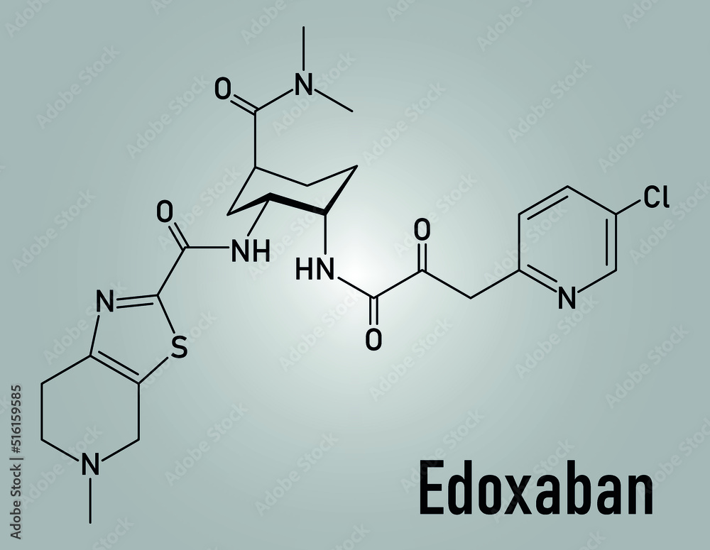 Skeletal formula of Edoxaban anticoagulant drug molecule. Direct FXa inhibitor.