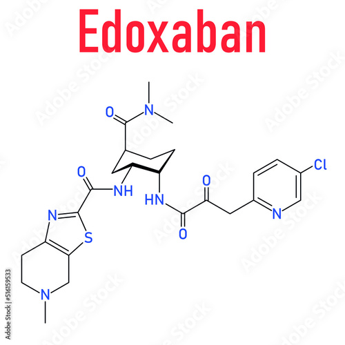 Skeletal formula of Edoxaban anticoagulant drug molecule. Direct FXa inhibitor. photo