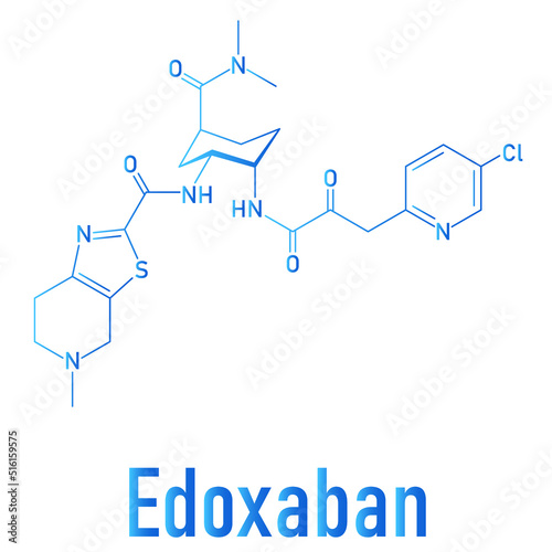 Skeletal formula of Edoxaban anticoagulant drug molecule. Direct FXa inhibitor.