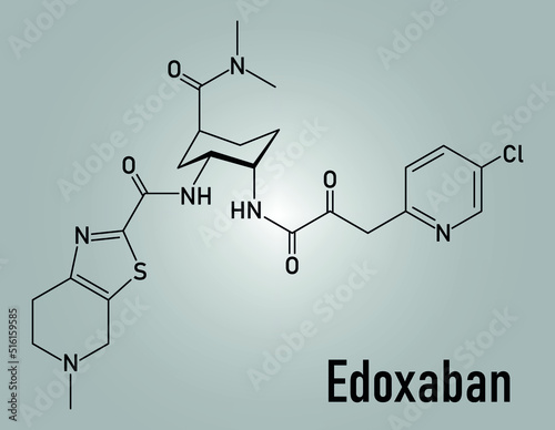 Skeletal formula of Edoxaban anticoagulant drug molecule. Direct FXa inhibitor.