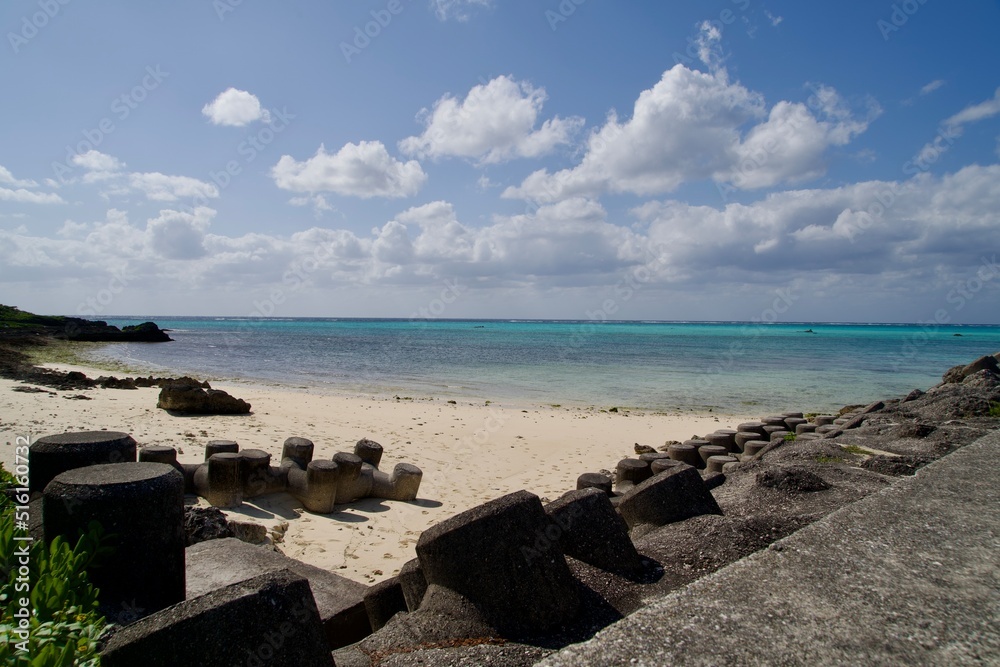 A view of the embankment and a small beach on Irabu Island A view of the embankment and a small beach on Irabu Island