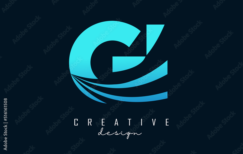 Creative blue letters GI g i logo with leading lines and road concept design. Letters with geometric design. Creative blue letters GI g i logo with leading lines and road concept design. Letters with geometric design.