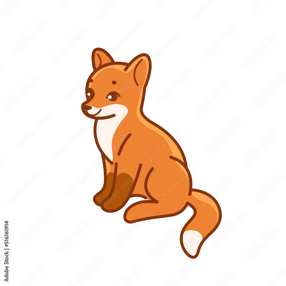 Cute fox cub - cartoon animal character. Vector illustration in flat style isolated on white background.