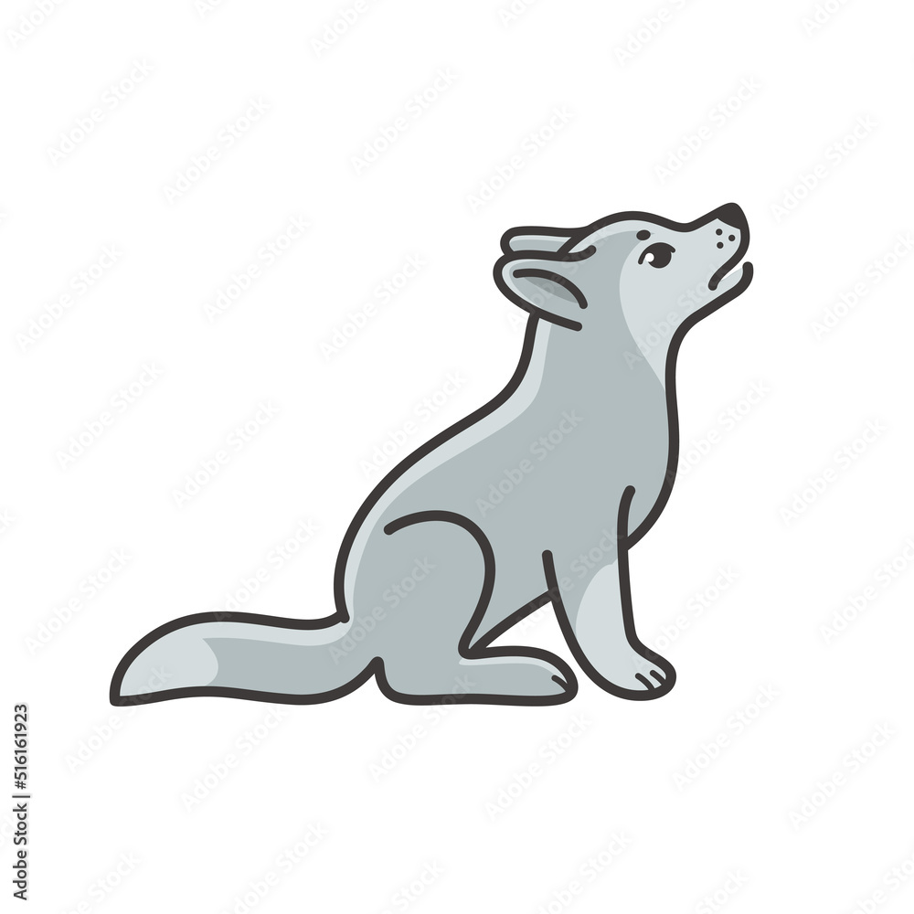 Cute wolf cub - cartoon animal character. Vector illustration in flat style isolated on white background.