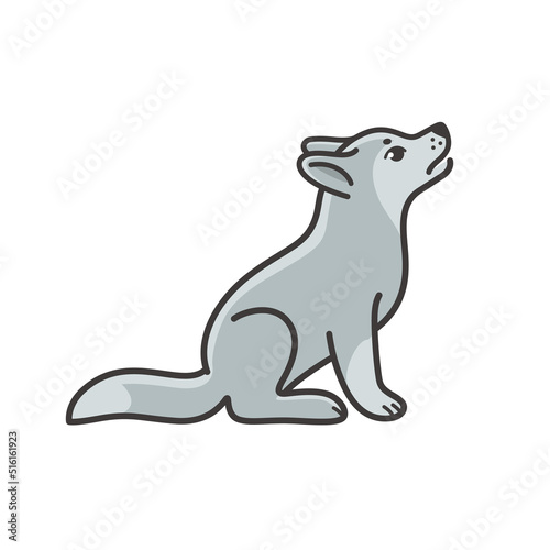 Cute wolf cub - cartoon animal character. Vector illustration in flat style isolated on white background.