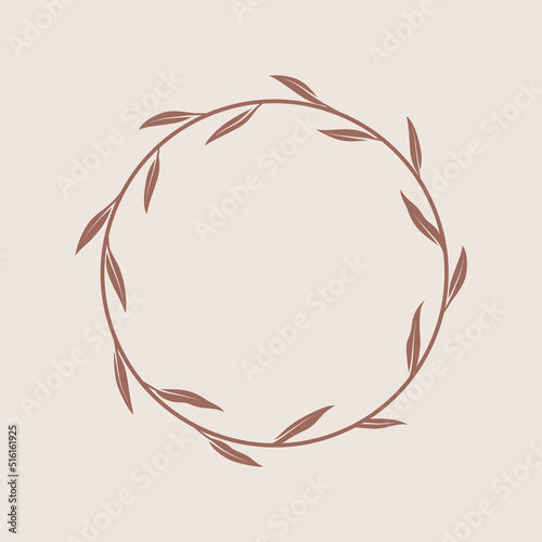 Round botanical frame element with willow leaves. Vector illustration for packaging, corporate identity, labels, postcards, invitations.