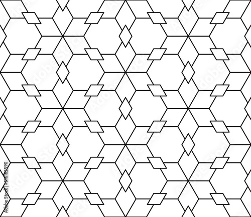 Seamless vector pattern. Black and white linear drawing. Coloring book, colouring page for children and adults. Abstract geometric design. Monochrome illustration. Easy to edit color and line weight