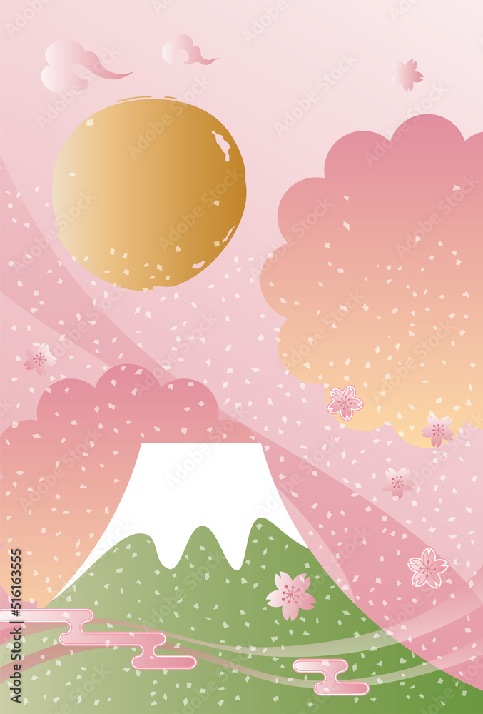 お正月の富士山と日の出の背景イラスト お正月の富士山と日の出の背景イラスト