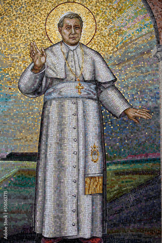 Madonna della Scala Benedictine abbey, Noci, Apulia.Mosaic depicting Pope Pius X photo