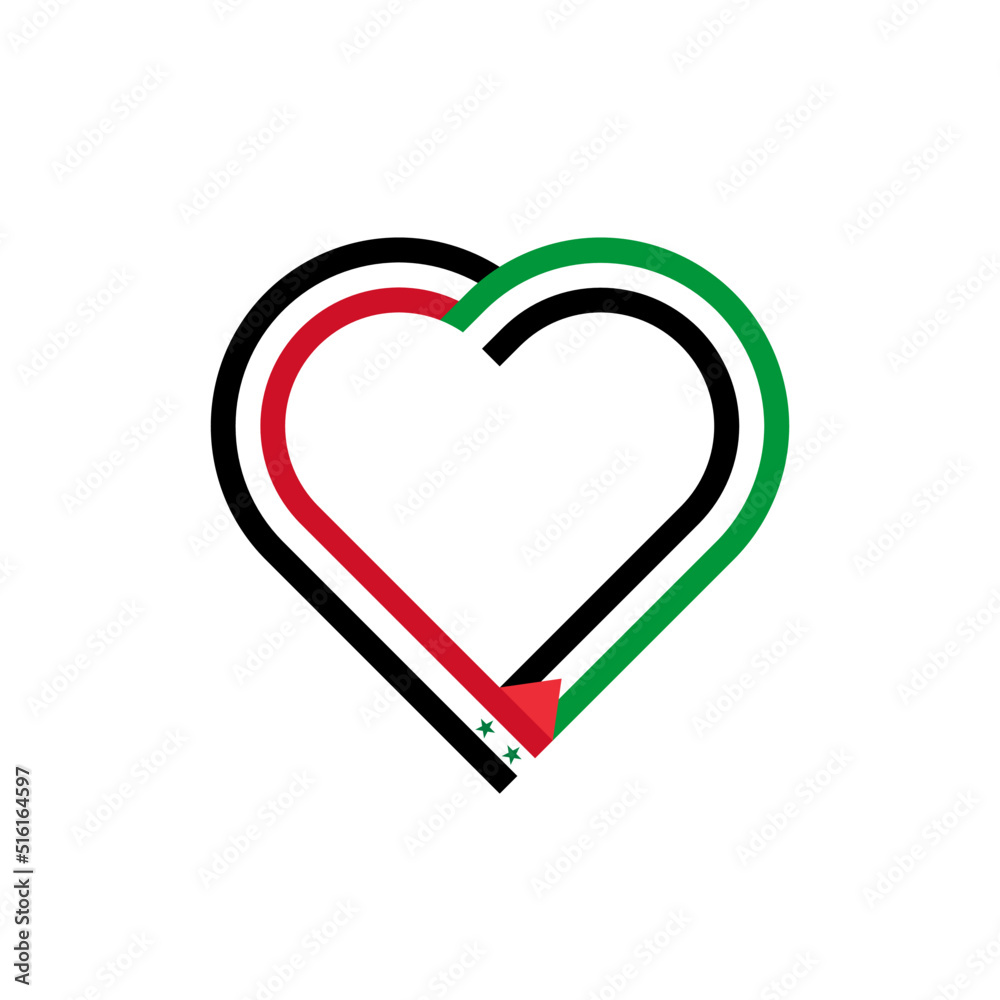 unity concept. heart ribbon icon of syria and palestine flags. vector illustration isolated on white background
