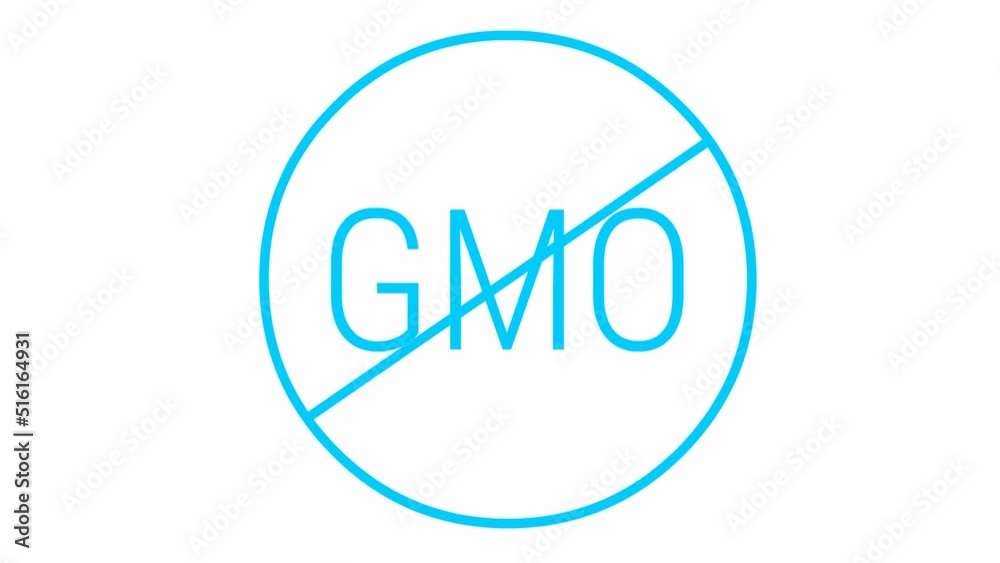 Animated blue icon GMO free. Non genetically modified foods. Vector illustration isolated on white background. Animated blue icon GMO free. Non genetically modified foods. Vector illustration isolated on white background.