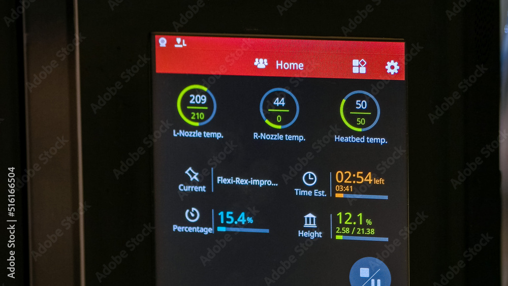 Close-up working digital 3d printer display with parameters. Nozzle temp heat temp etc. Close-up working digital 3d printer display with parameters. Nozzle temp heat temp etc.