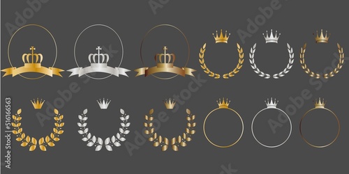 Set of Crown and Gold frames. Gold, Silver and Bronze Wreath collection. decorative frame icons for Award, best seller design. Vector illustration.