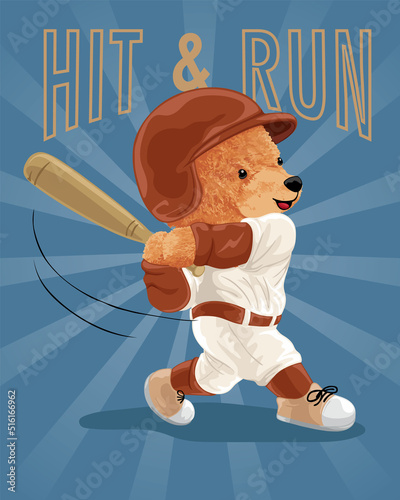 Vector illustration of teddy bear in baseball uniform