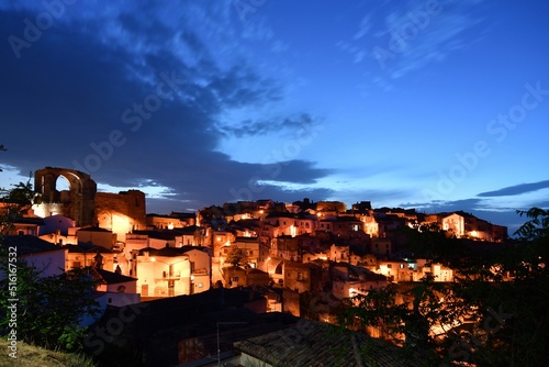 Night view of Grottole, a village in the Basilicata region, Italy.