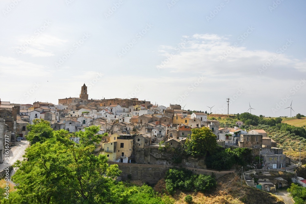 Panoramic view of Grottole, a village in the Basilicata region, Italy.