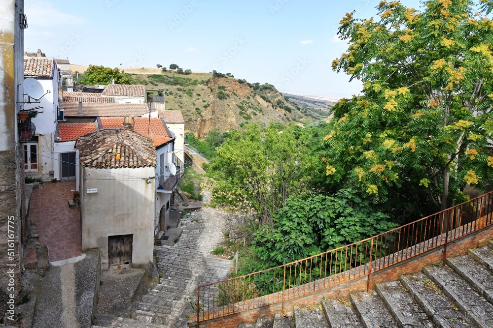 Panoramic view of Grottole, a village in the Basilicata region, Italy.