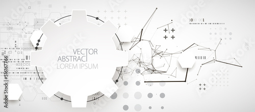 Abstract background on technological and scientific topics. Plexus effect with various techno details with a place under the text. Vector format.