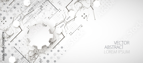 Abstract background on technological and scientific topics. Plexus effect with various techno details with a place under the text. Vector format.