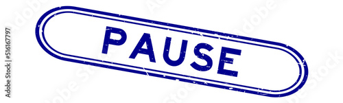 Grunge blue pause word rubber seal stamp on white background