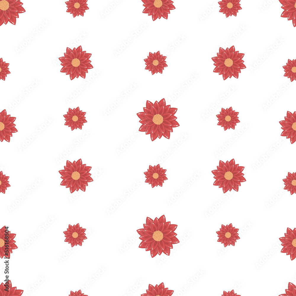 Seamless pattern with autumn small abstract red flowers in warm pastel colors isolated on white background in flat cartoon style Seamless pattern with autumn small abstract red flowers in warm pastel colors isolated on white background in flat cartoon style