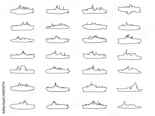 battleship vessel line art icon set .outline concept .navy related icon