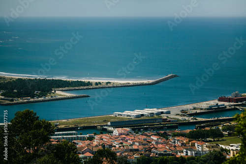 Top view the Lima River and Atlantic ocean of Viana do Castelo, Portugal.