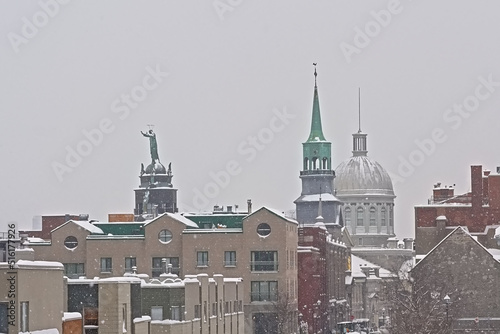Roofs of the Notre dame de Bonss secours chapel and bonsecours market in Montreal. photo