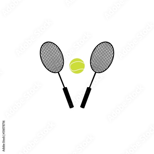 Vector illustration of tennis sport equipment, two rackets and one ball