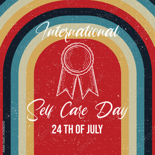 International self care day 24 with vintage style vector illustration
