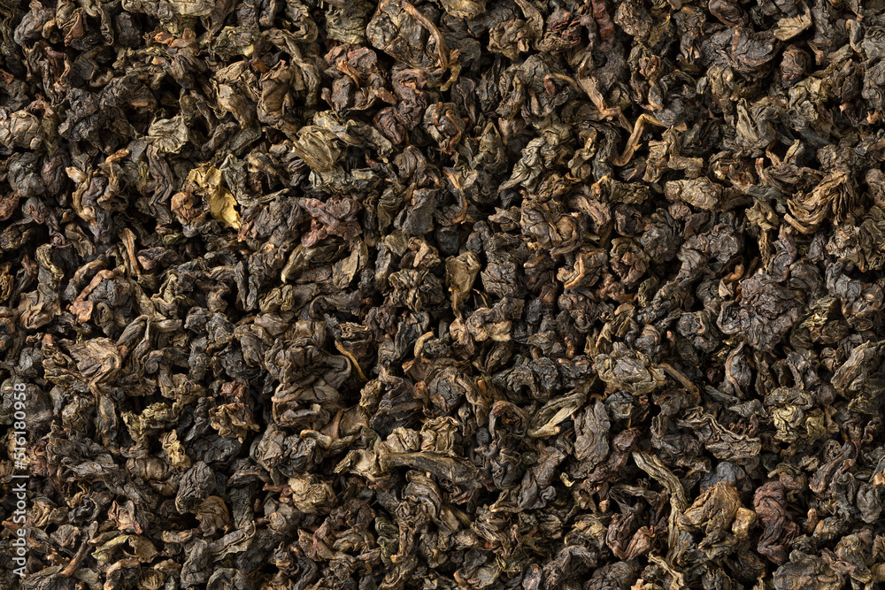 Dried Chinese Oolong Se Chung tea leaves close up full frame Dried Chinese Oolong Se Chung tea leaves close up full frame