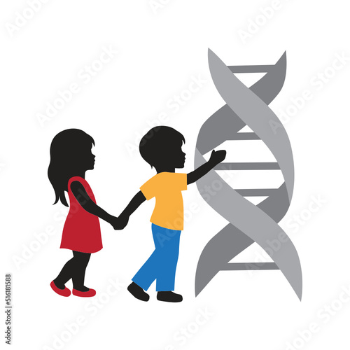 DNA helix in behind of children, vector
