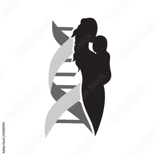 mother with baby in front of DNA helix