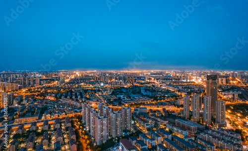 Night aerial shot of Tianjin city