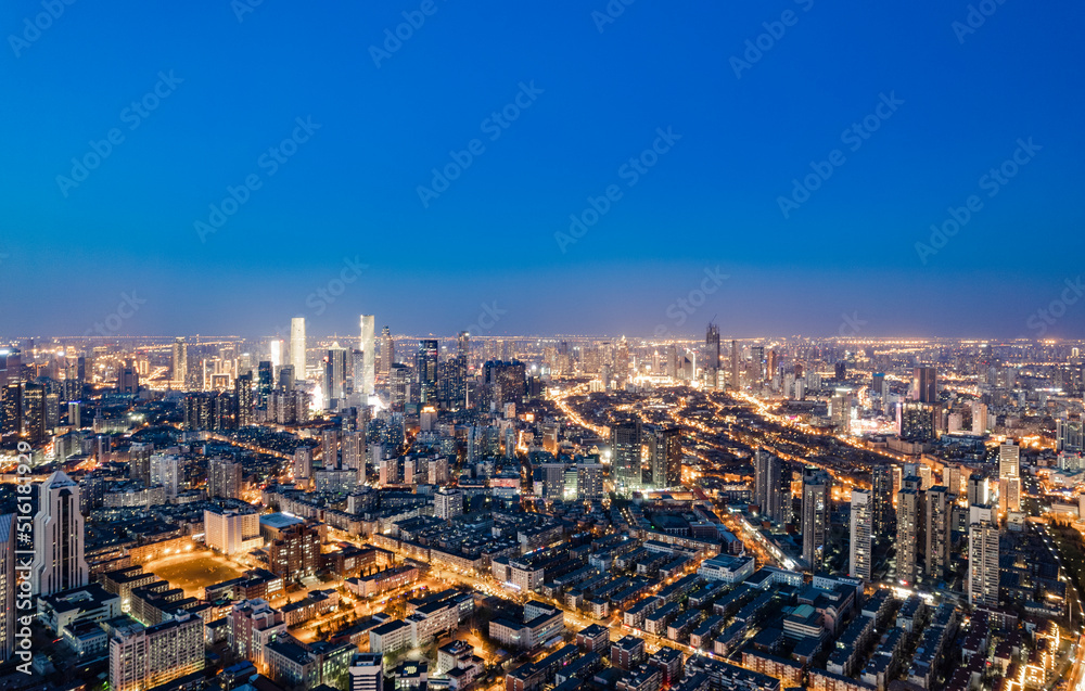 Night aerial shot of Tianjin city