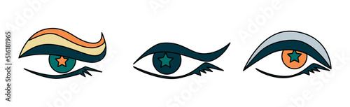 Set of retro eye make up. Vintage eyes vector illustration.